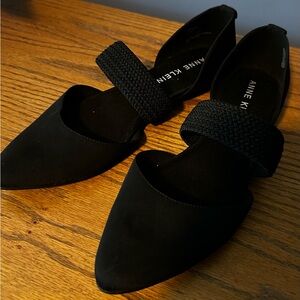 Anne Klein Black Flats with Braided Strap